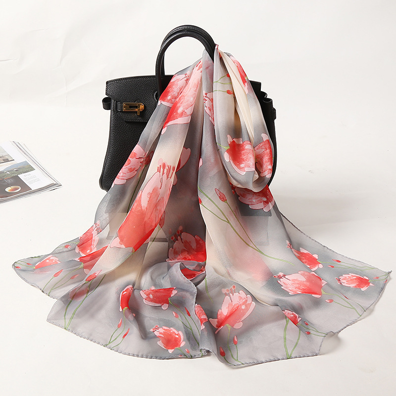 2020 Spring and summer new pattern grace Flower literature Chiffon Silk scarf Scarf decorate Scarf gift scarf