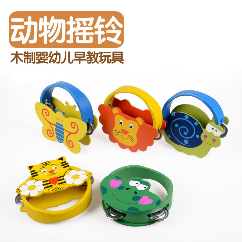Bebé de madera Sonajeros dibujos animados animales de madera Tambores Orff Percusión Instrumentos Juguetes educación temprana