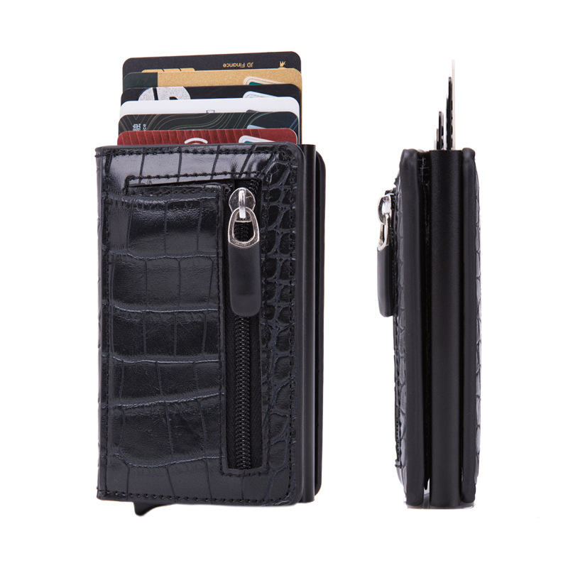 Fibra de carbono caja de tarjeta automática hombres mujeres Acero inoxidable tarjeta de crédito titular cartera RFID tarjeta de visita caso nuevo logotipo