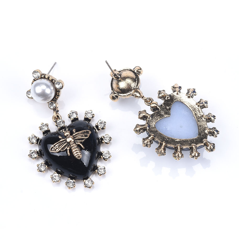 1 Pair Sweet Heart Shape Plating Inlay Alloy Artificial Gemstones Drop Earrings display picture 2