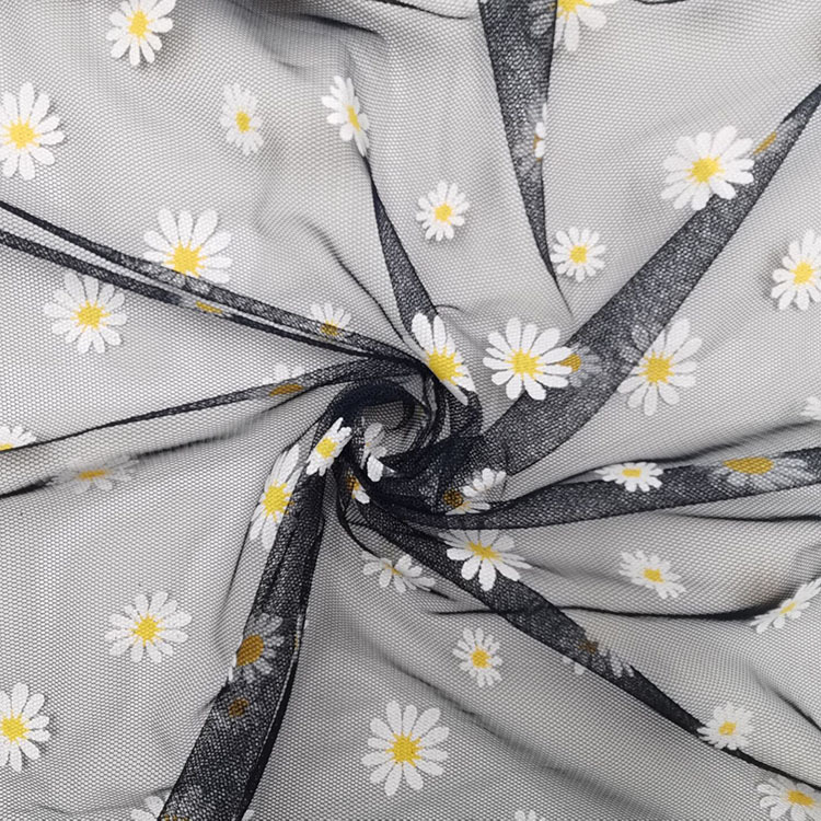 现货 小雏菊胶印印花 太阳花普网六角网印花 小清新时装面料