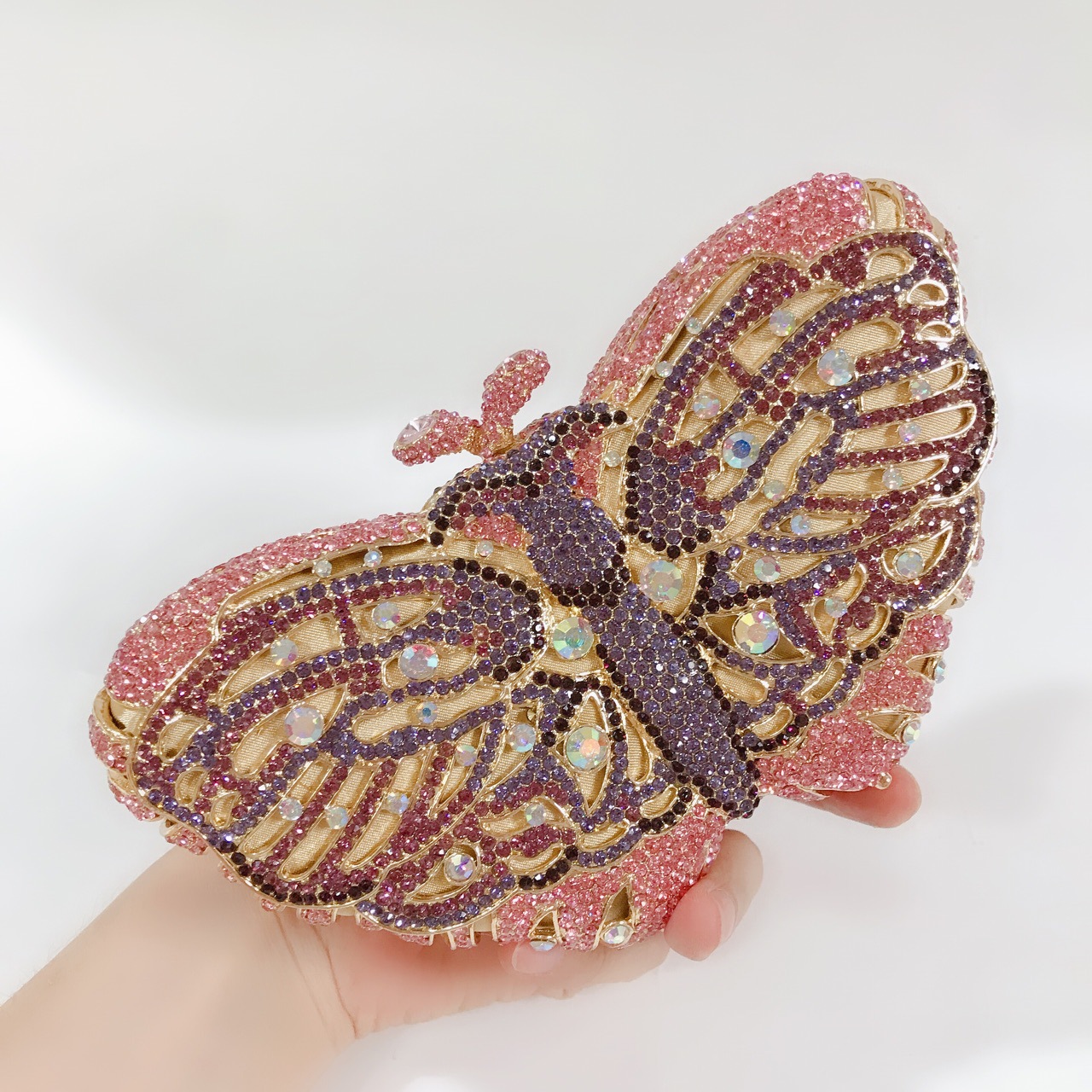 Túi clutch dạ tiệc hình cánh bướm đính pha lê kim cương hộp cứng — Màu hồng, Màu bạc, Màu Xanh Lục Bạc, Đế Vàng Kim Cương chi tiết 21