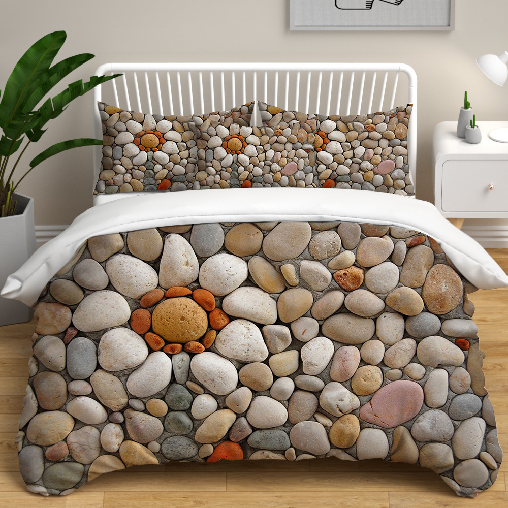 床上用品三件套四件套鹅卵石被套来图定制亚马逊wish热销一件代发