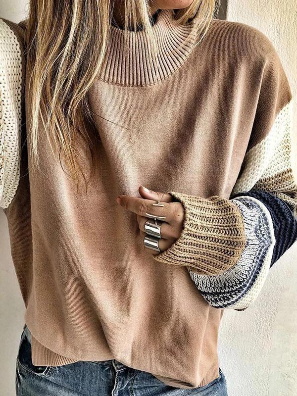 2020跨境爆款欧美新款宽松拼色长袖毛衣工厂直发可定制毛衣秋冬|ms