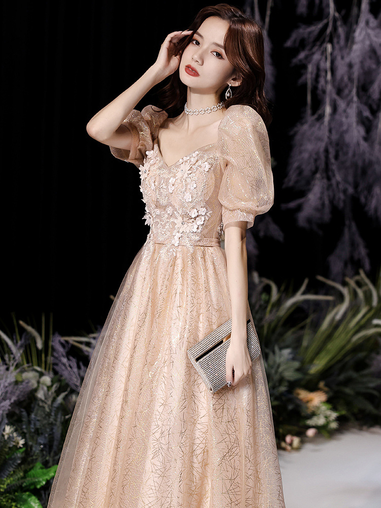 Banquet Evening Dress for Women 2026 New Style Elegant Banquet Temperament Champagne Color Dress Fairy-Like Long Dress