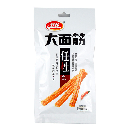 Wailong Large Gluten 65g Explosively Spicy Beefless Snack Sticks Bagged Full Carton Supermarket Food Wholesale