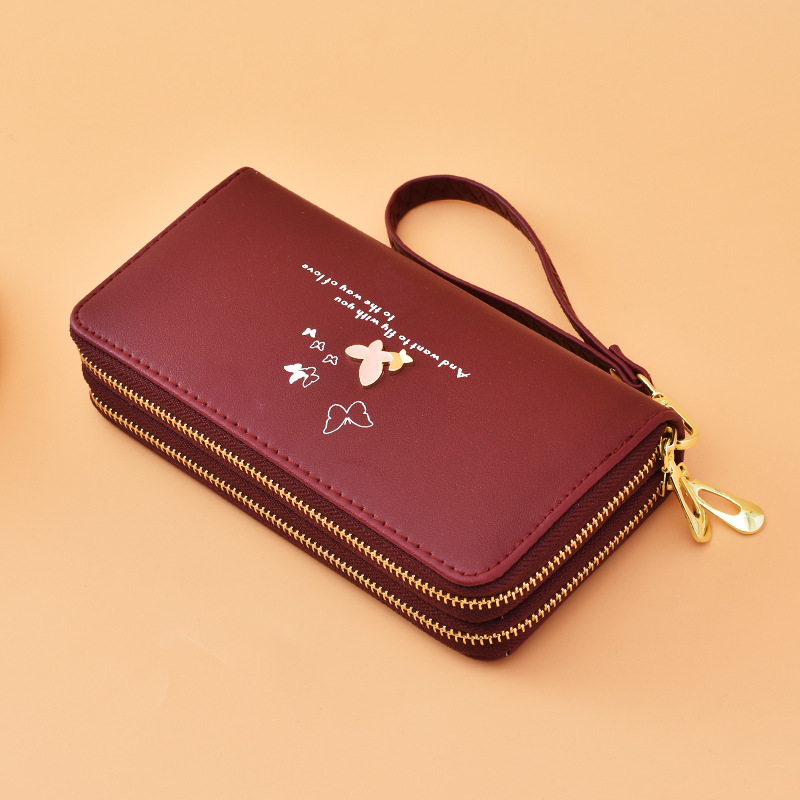 Wallet Women's Long 2025 New Fashion Wrist Clutch Cartoon Butterfly Double Layer Zipper Large Capacity Mobile Phone Bag