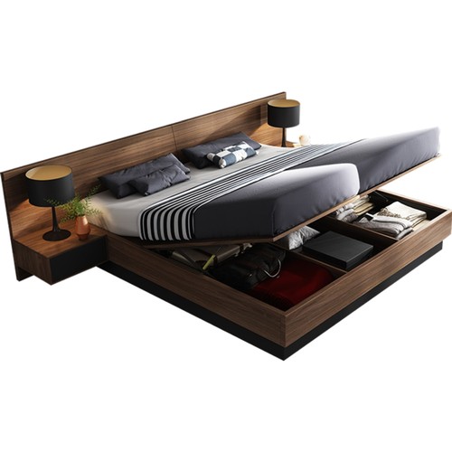 Japanese-style storage bed with minimalist master bedroom, 1.8-meter double wooden bed, Nordic apartment homestay tatami board bed