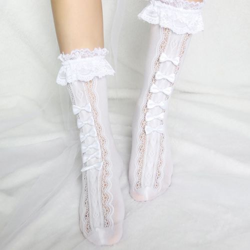 Lolita lace bowknot sock Juvenile school jk girls socks female heap socks juvenile pageant party stage performance cosplay stockings for girls