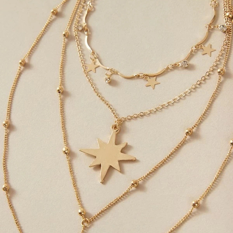 New Product Fashion Star Star Multi-layer Necklace Diamond Five-pointed Star Four-layer Necklace Wholesale Nihaojewelry display picture 4