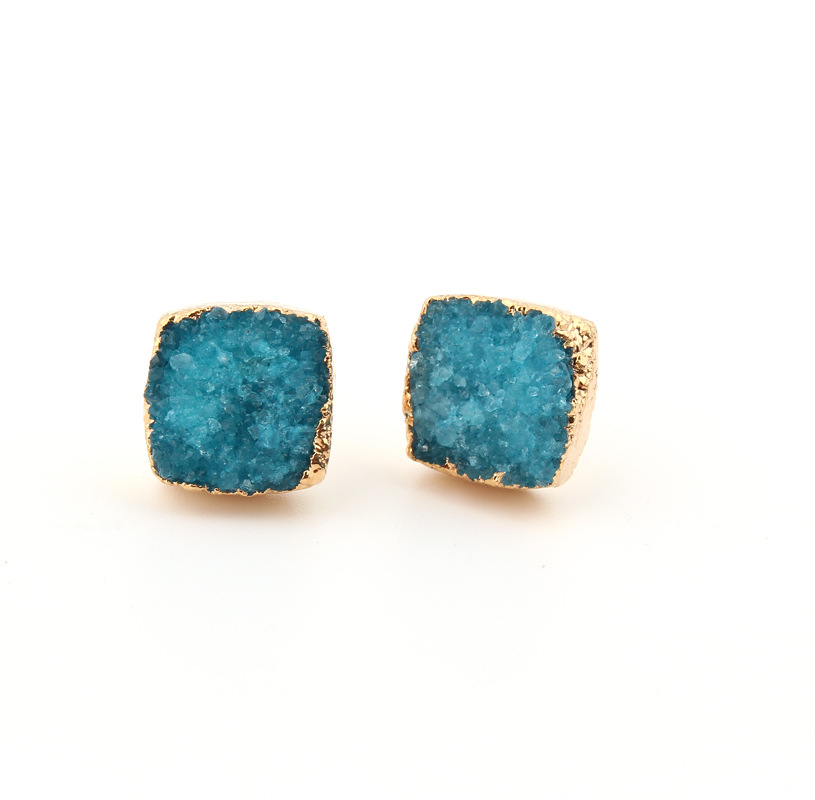 Jewelry New Small Square Natural Stone Ear Studs Bud Ear Earrings Crystal Earrings Druzy display picture 3