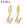 Fashionable earrings with letters, big zirconium, micro incrustation