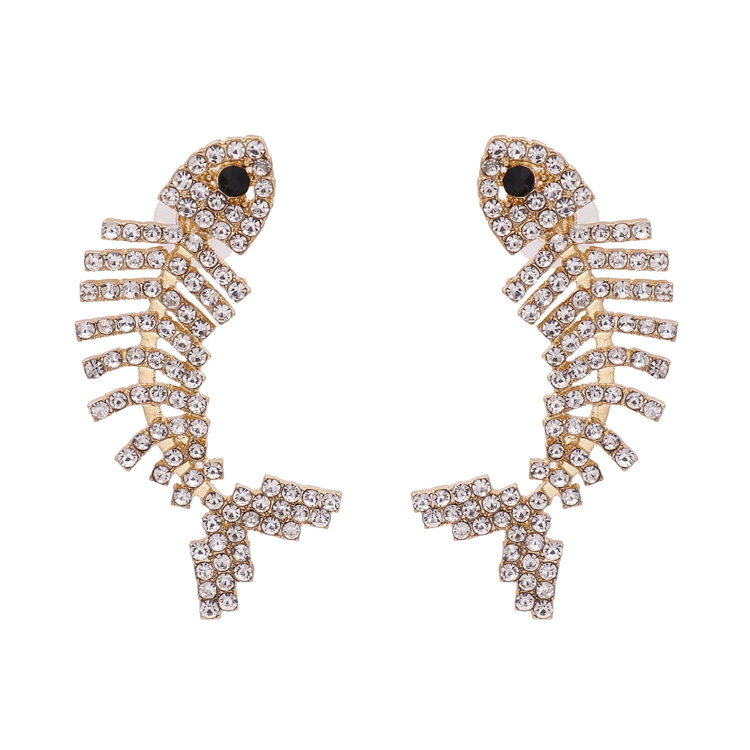 Exagéré Grande Marque Diamant Poisson Os Griffe Chaîne Couleur Diamant Mode Boucles D&#39;oreilles En Gros Nihaojewelry display picture 9