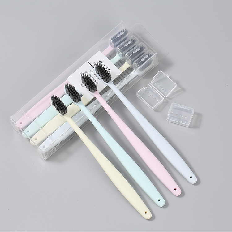 Muji derselbe Stil 4er-Pack Erwachsenen Zahnbürste im japanischen Stil, einfarbig, mit Schutzkappe, kleiner Kopf, mittelharte Borsten
