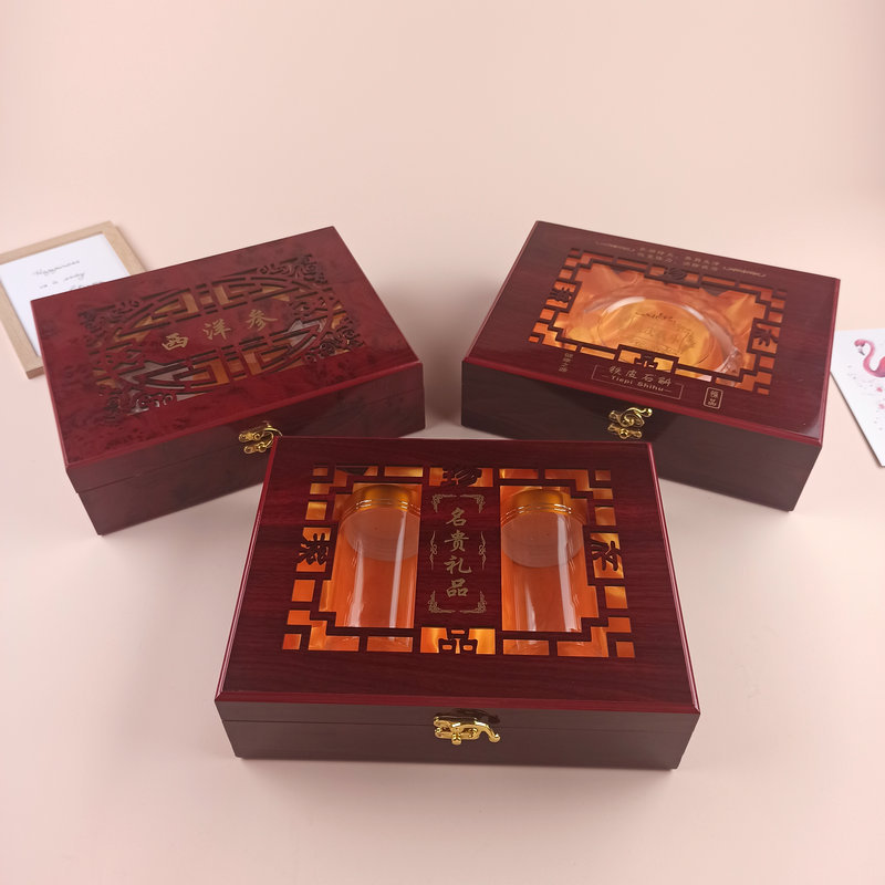 现货镂空木盒铁皮枫斗石斛名贵礼品西洋参保健品礼盒定制LOGO