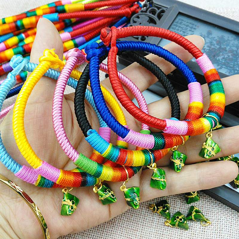 端午節五彩繩手鏈粽子 DIY手工紅繩子編織彩色手繩成人兒童手鏈