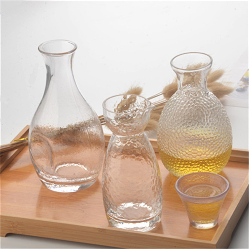 清酒壺日式玻璃冰酒壺套裝金邊錘紋仿古小酒盅黃酒溫酒盅白酒紮壺