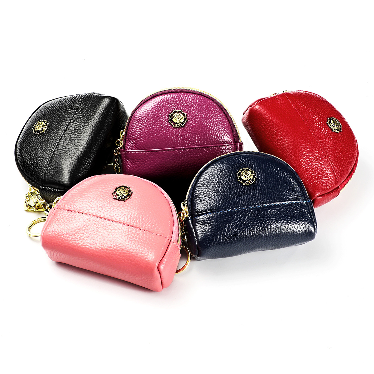 Linda bolsa feminina de couro legítimo nova mini bolsa para moedas com zíper duplo_voghion.com