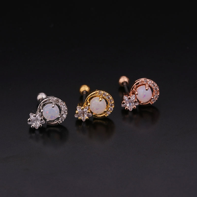 Korean  new color round zircon ear bone nails stainless steel screw earrings