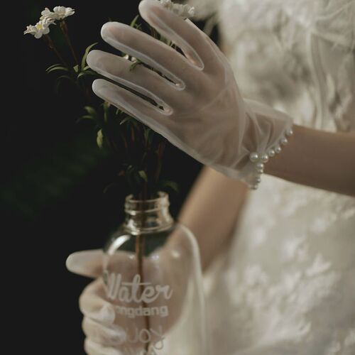 Wedding Gloves Wedding Dress Short Gloves Pearl Photo Photography Simple Bride Wedding Gloves 1042