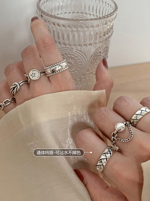 Heavy industry combination index finger ring women's S925 silver fashion personality retro ins cold style internet celebrity ring niche