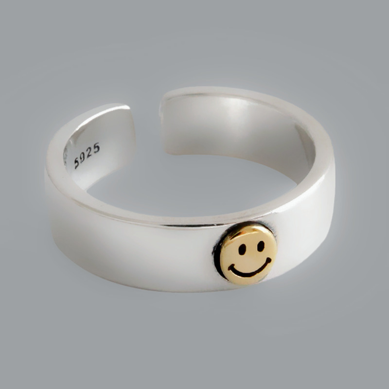 Anillo Abierto De Plata Esterlina S925 Ancho Sonriente Coreano Al Por Mayor display picture 3