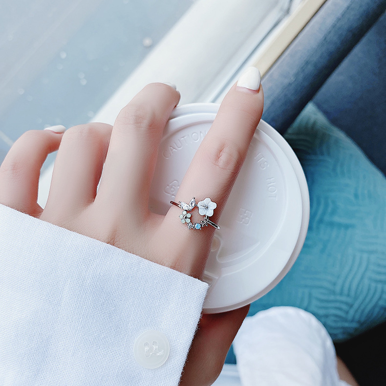 Korea fashion diamond crystal zircon flower ring micro inlaid sweet wild love flower ring wholesale nihaojewelrypicture8