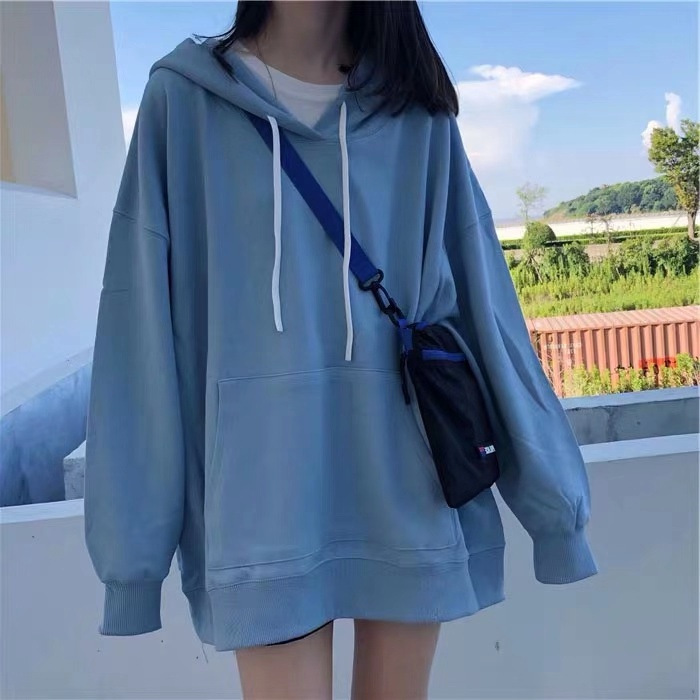 2026 New Autumn Solid Color Thin Long-Sleeve Student Sweatshirt for Women, Korean Style Loose Hooded Jacket, Versatile Mid-Length Style