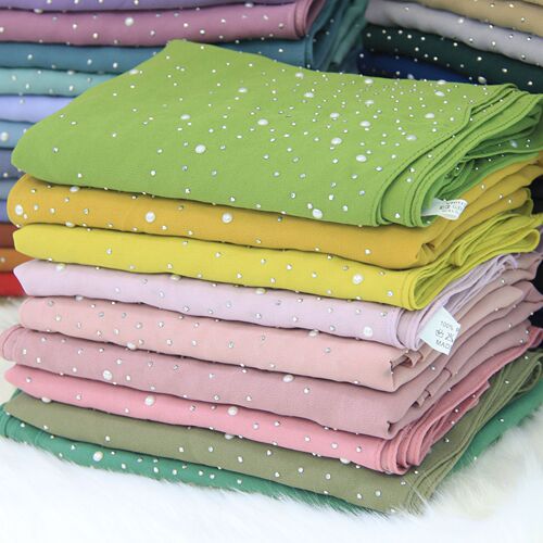 Malaysia Single Color Scarf 50 Colors Star Anise Ceramic Ironed Diamond Pearl Georgette Bandana Solid Color Long Scarf
