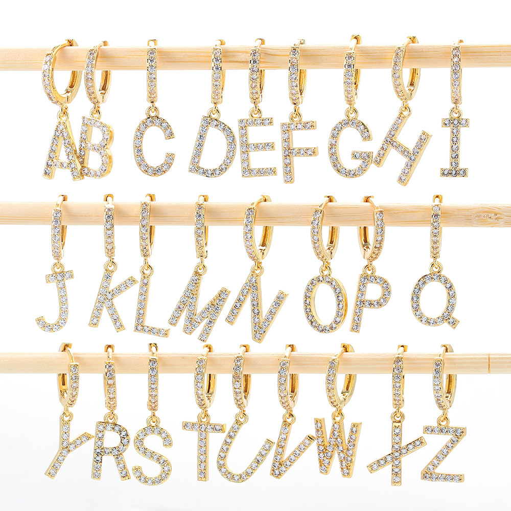 4g Weight Zircon Inlay Material Earrings Classification Anniversary, Business, Wedding, Travel, Birthday Occasion Copper Material Letter Pattern Women'S Gender Inlaid Zircon Design Gold, Silver Color Fashion Letter Single Large Size Earrings 5