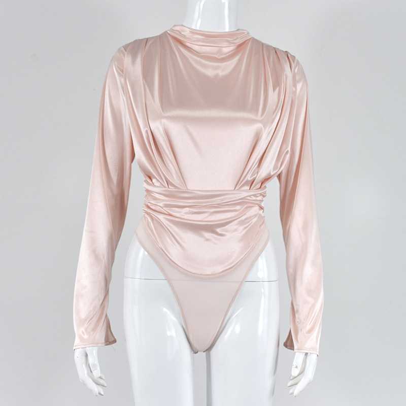 high neck satin fold bodysuit  NSMI26887