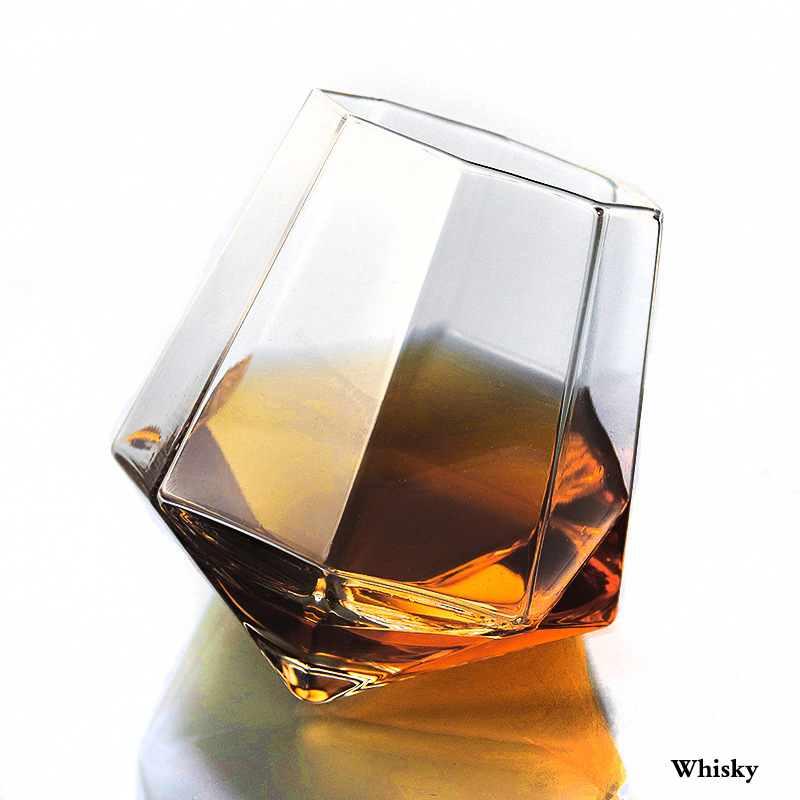創意酒杯威士忌水晶玻璃家用透明洋酒杯定制不倒翁八角杯