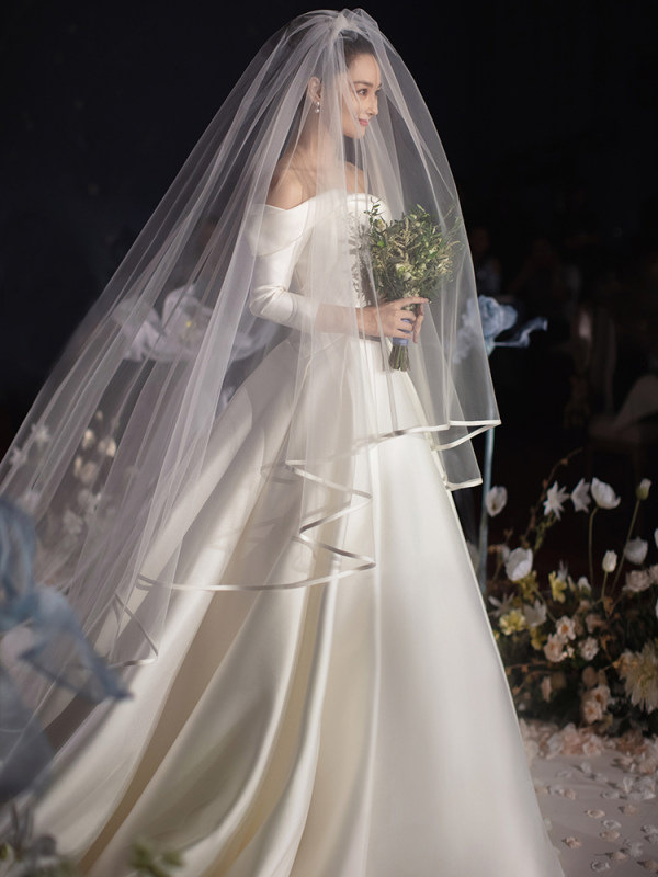 新款新娘結婚長款唯美夢幻拍照道具網紅拖尾婚禮頭紗