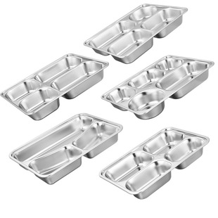 Fast Food Plate Stainless Steel Chinese Five-compartment Four-compartment Adult Dinner Plate Children's Four-compartment Three-compartment Separated School Canteen Lunch Box