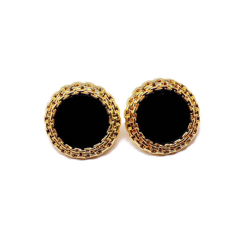 Moda Negro Blanco Redondo 925 Plata Stud Pendientes Bump Edge Alloy Stud Pendientes display picture 3