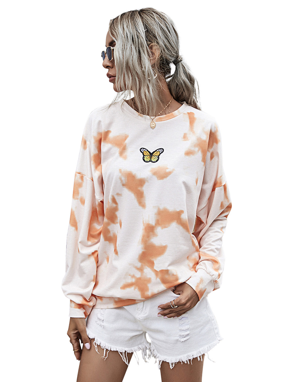 women s digital printing fresh pullover long-sleeved tie-dye sweater  NSDF331