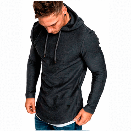 New men's casual fashion solid-color hooded long-sleeved T-shirt; summer casual sports long-sleeved T-shirt.