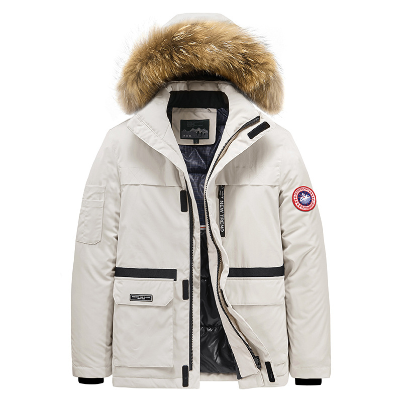 Invierno nuevo algodón acolchado abrigo ropa de los hombres más tamaño engrosado caliente al aire libre casual color sólido simple moda Cuello de piel de algodón acolchado abrigo