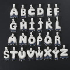 歐美嘻哈鋯石氣泡字母吊墜雙色個性創意拼接情侶藍色熔岩字母吊墜