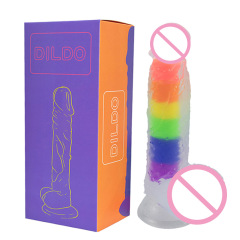 J21 Rainbow-Colored Liquid Silicone Realistic Dildo, Transparent Jelly Design, Dual-Layer Suction Cup — Women's Masturbation Toy & Adult Pleasure Item