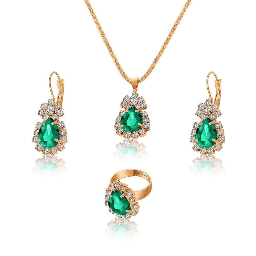 European And American Fashion Water Drop Rhinestone Necklace Earrings Ring Set display picture 16