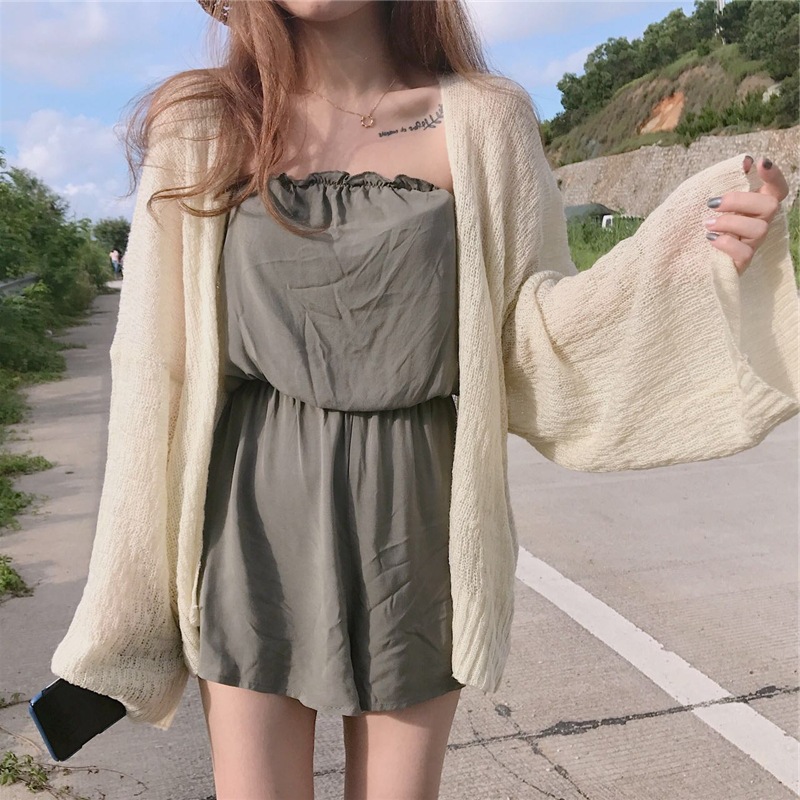Cárdigan de punto fino para mujer, estilo coreano, cuello en V, estilo universitario, holgado, protección solar, para verano 2026