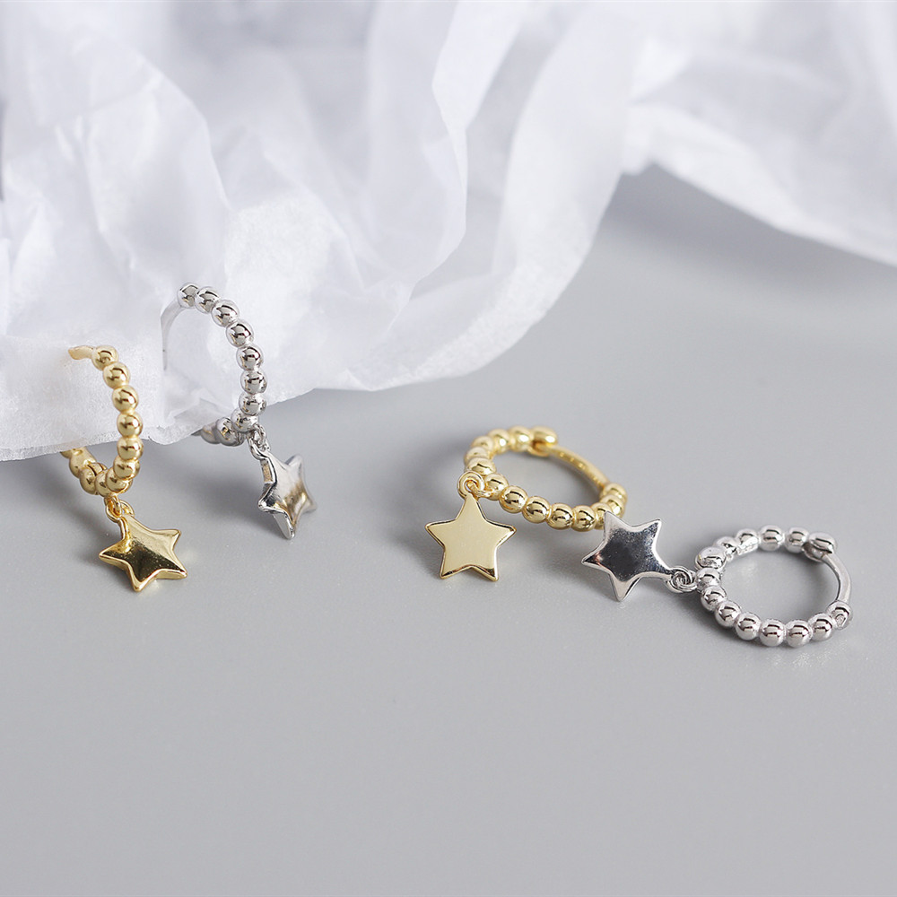 Fashion Style Yhe0286 S925 Sterling Silver Minimalist Round Beads Stars Silver Stud Earrings