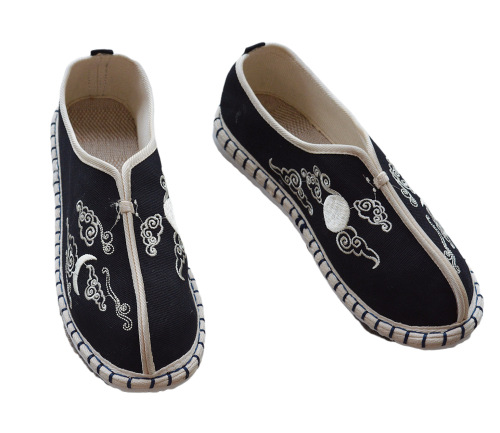 Tai chi kung fu shoes for men and women cloud and moon embroidered thousand layer sole shoes black and white zen hemp shoes embroidered shoes