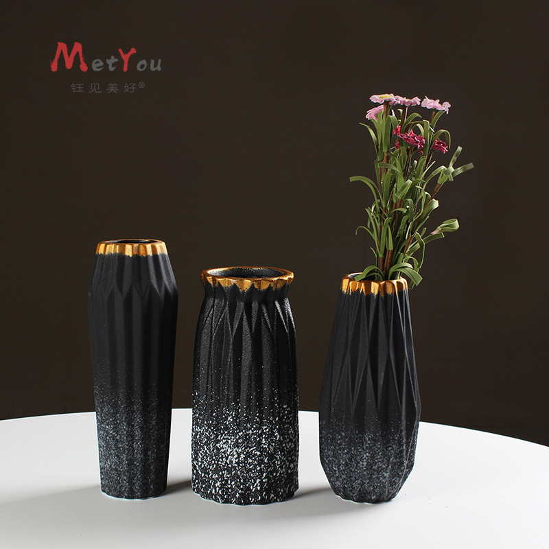 Modern simplicity black ceramic vase in injection scattering…