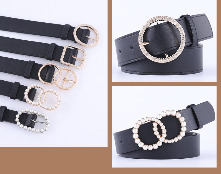 Fashionable Combination Ladies Black Belt Inlaid Rhinestone Pearl Buckle High-end Belt Spot Wholesale Nihaojewelry display picture 5