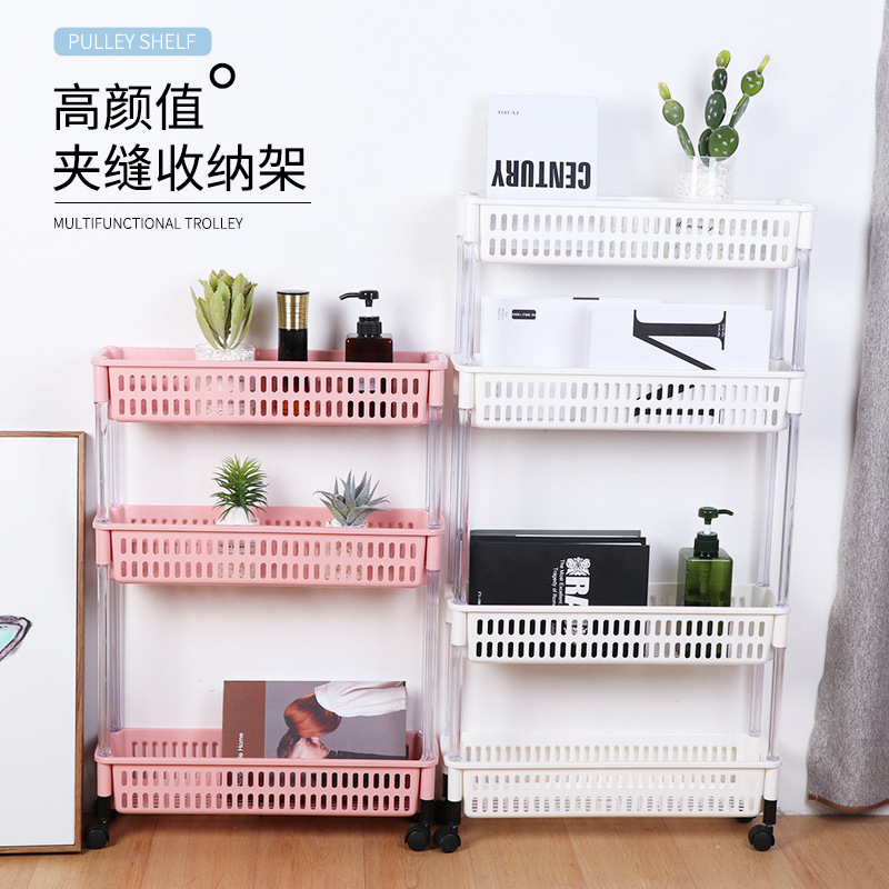 to ground Shelf multi-storey Storage rack wheelbarrow kitchen bedroom Shower Room move Storage racks Finishing rack Belt wheel