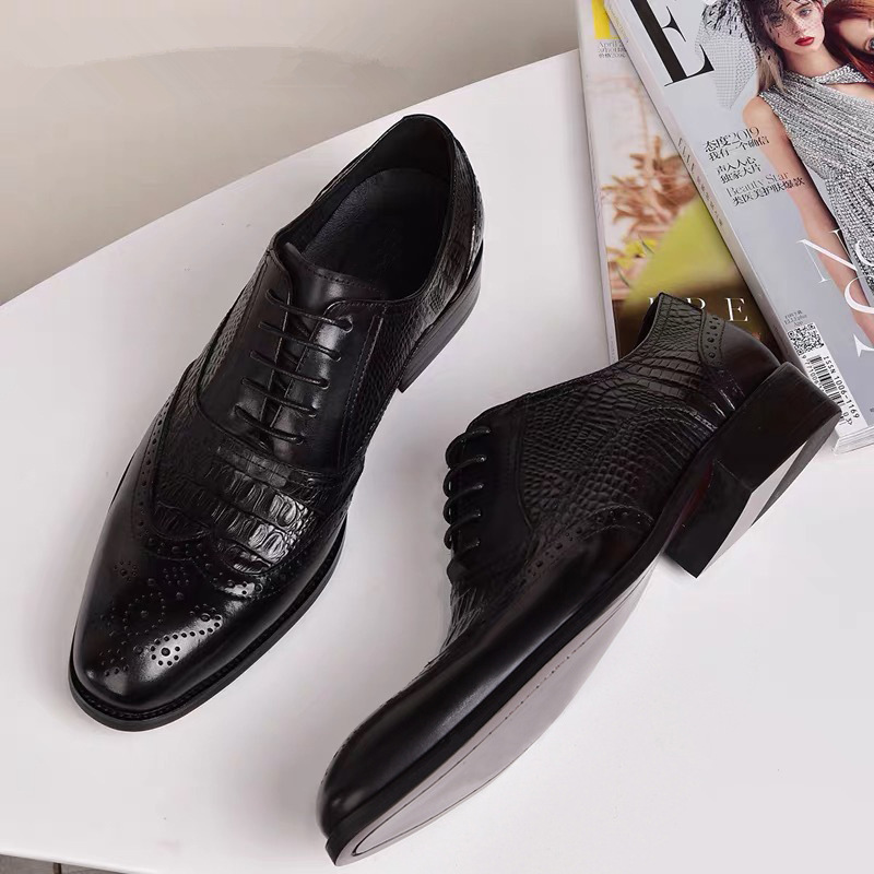 Aofu shoes cross border new product 2020 Brock Oxford men's old retro leather shoes crocodile leather shoes large size