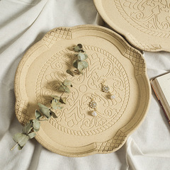 Korean-inspired Instagram-style wooden tray with a vintage distressed rustic wood powder pressed floral pattern tableware decoration photo prop