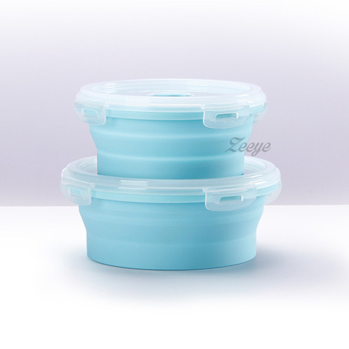 FDA portable folding lunch box, round silicone lunch box, microwave lunch box, retractable refrigerator lunch box
